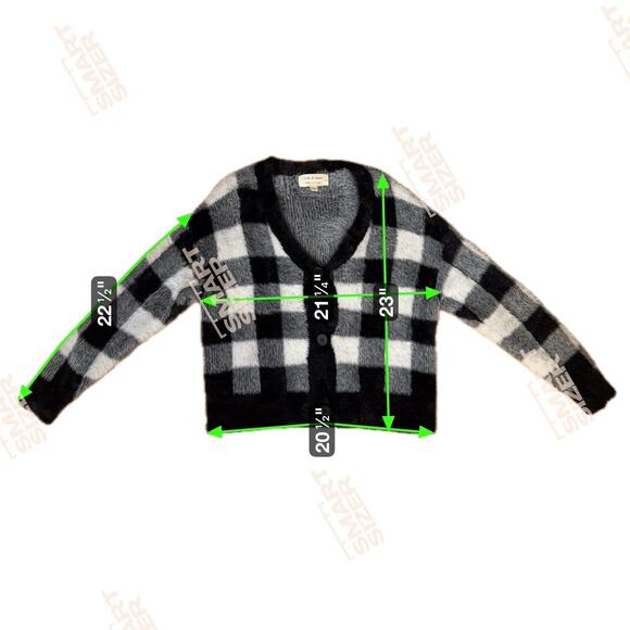 Cloth & Stone Fuzzy Cozy Cardigan Sz S Black-White Check Preppy Dark Academia - Picture 3 of 6